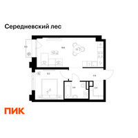Планировка однокомнатной(квартира) площадью 39.8 квадратных метров в “ЖК Середневский лес”