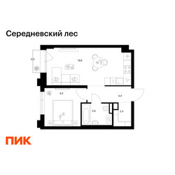 Планировка однокомнатной(квартира) площадью 39.8 квадратных метров в ЖК “ЖК Середневский лес”