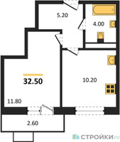 Планировка однокомнатной(квартира) площадью 32.5 квадратных метров в “ЖК Родные кварталы”