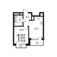 Планировка однокомнатной(квартира) площадью 33.6 квадратных метров в “Новые Ватутинки. Заречный”