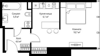 Планировка студии(квартира) площадью 35.3 квадратных метров в “ЖК ОНЕ”