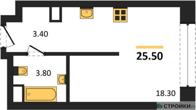Планировка студии(квартира) площадью 25.5 квадратных метров в ЖК “ЖК Войс”