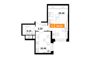 Планировка однокомнатной(квартира) площадью 38.3 квадратных метров в ЖК “ЖК Планерный Квартал”
