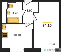 Планировка однокомнатной(квартира) площадью 33.65 квадратных метров в “ЖК Sky Sputnik (Скай Спутник)”