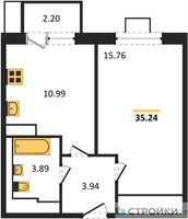 Планировка однокомнатной(квартира) площадью 35.24 квадратных метров в “ЖК Прибрежный Парк”
