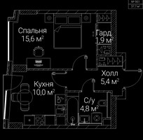 Планировка однокомнатной(квартира) площадью 37.7 квадратных метров в “ЖК СЕЗАР БУДУЩЕЕ”