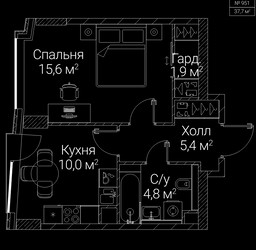 Планировка однокомнатной(квартира) площадью 37.7 квадратных метров в ЖК “ЖК СЕЗАР БУДУЩЕЕ”