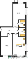 Планировка двухкомнатной(квартира) площадью 72.44 квадратных метров в “ЖК Бархат”