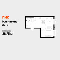 Планировка однокомнатной(квартира) площадью 38.75 квадратных метров в “ЖК Ильинские луга”