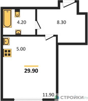 Планировка студии(квартира) площадью 29.9 квадратных метров в “ЖК Архитектор”