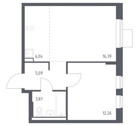 Планировка однокомнатной(квартира) площадью 43.65 квадратных метров в ЖК “ЖК Подольские кварталы”