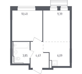 Планировка однокомнатной(квартира) площадью 34.4 квадратных метров в ЖК “ЖК Рублевский Квартал”