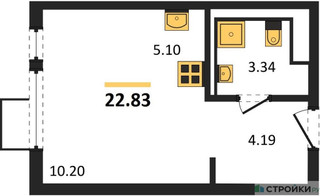 Планировка студии(квартира) площадью 22.83 квадратных метров в “ЖК Горки Парк”