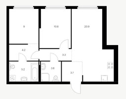 Планировка двухкомнатной(квартира) площадью 60.9 квадратных метров в “ЖК Барклая 6”