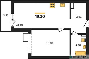 Планировка однокомнатной(квартира) площадью 49.2 квадратных метров в “ЖК Деснаречье”