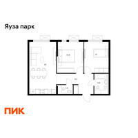Планировка двухкомнатной(квартира) площадью 61.1 квадратных метров в “ЖК Яуза Парк (Мытищи)”
