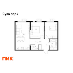 Планировка двухкомнатной(квартира) площадью 61.1 квадратных метров в ЖК “ЖК Яуза Парк (Мытищи)”