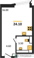 Планировка студии(квартира) площадью 24.1 квадратных метров в “ЖК Обручева 30”