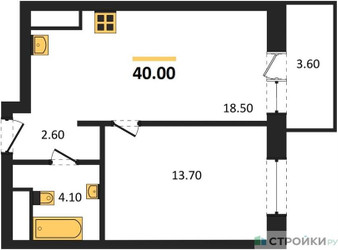 Планировка однокомнатной(квартира) площадью 40 квадратных метров в ЖК “ЖК Одинцовские кварталы”