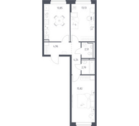 Планировка двухкомнатной(квартира) площадью 57.3 квадратных метров в ЖК “ЖК Новое Видное”