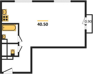 Планировка однокомнатной(квартира) площадью 40.5 квадратных метров в ЖК “ЖК Настроение”