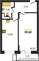 Планировка однокомнатной(квартира) площадью 39.6 квадратных метров в “ЖК Пироговская Ривьера”