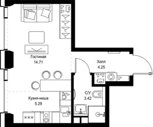 Планировка студии(квартира) площадью 27.67 квадратных метров в ЖК “ЖК СЕТ”
