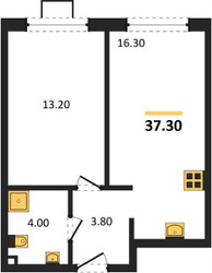 Планировка однокомнатной(квартира) площадью 37.3 квадратных метров в ЖК “ЖК Лучи-2”