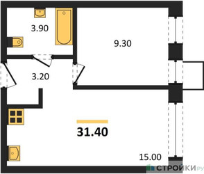 Планировка однокомнатной(квартира) площадью 31.4 квадратных метров в ЖК “ЖК Никольский квартал Отрада”
