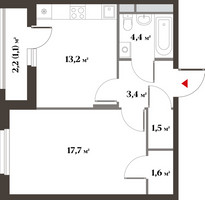 Планировка однокомнатной(квартира) площадью 40.8 квадратных метров в “Миниполис 8 кленов”