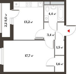 Планировка однокомнатной(квартира) площадью 40.8 квадратных метров в ЖК “Миниполис 8 кленов”