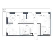 Планировка двухкомнатной(квартира) площадью 61.61 квадратных метров в “ЖК Верейская 41”