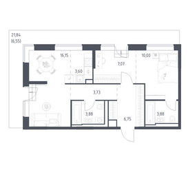 Планировка двухкомнатной(квартира) площадью 61.61 квадратных метров в ЖК “ЖК Верейская 41”