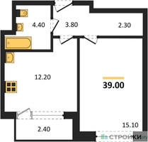 Планировка однокомнатной(квартира) площадью 39 квадратных метров в “Квартал Филатов луг”