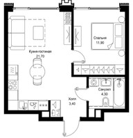 Планировка однокомнатной(квартира) площадью 41.3 квадратных метров в “ЖК Cityzen (Ситизен)”