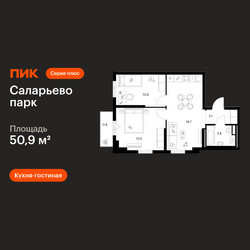 Планировка двухкомнатной(квартира) площадью 50.9 квадратных метров в ЖК “ЖК Саларьево парк”