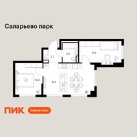 Планировка двухкомнатной(квартира) площадью 47.2 квадратных метров в “ЖК Саларьево парк”