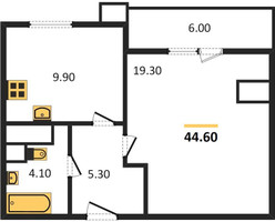 Планировка однокомнатной(квартира) площадью 42.7 квадратных метров в “ЖК Парк Легенд 2”