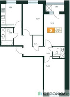 Планировка трехкомнатной(квартира) площадью 76.21 квадратных метров в “Ласточкино”