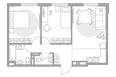 Планировка трехкомнатной(квартира) площадью 53.16 квадратных метров в ЖК “ЖК Аникеевский”