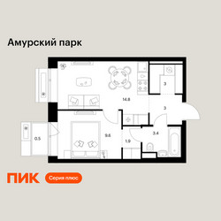 Планировка однокомнатной(квартира) площадью 36.2 квадратных метров в ЖК “ЖК Амурский парк”