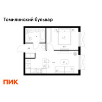 Планировка однокомнатной(квартира) площадью 34.9 квадратных метров в “ЖК Томилинский бульвар”