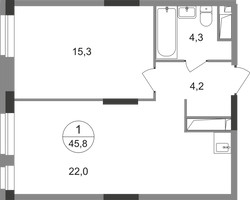 Планировка однокомнатной(квартира) площадью 45.8 квадратных метров в “ЖК Первый Московский”