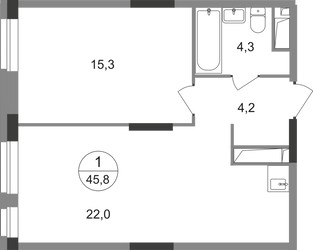 Планировка однокомнатной(квартира) площадью 45.8 квадратных метров в ЖК “ЖК Первый Московский”