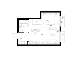 Планировка однокомнатной(квартира) площадью 33.9 квадратных метров в “ЖК Ильинские луга”