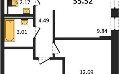 Планировка двухкомнатной(квартира) площадью 55.52 квадратных метров в ЖК “ЖК Егорово Парк”