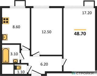 Планировка двухкомнатной(квартира) площадью 48.7 квадратных метров в ЖК “ЖК Датский Квартал”