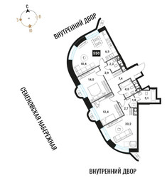 Планировка 4+ комнатной(квартира) площадью 97.7 квадратных метров в ЖК “ЖК Интеллигент”
