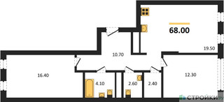 Планировка двухкомнатной(квартира) площадью 68 квадратных метров в “ЖК Переделкино Ближнее”