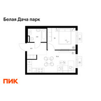 Планировка однокомнатной(квартира) площадью 33.8 квадратных метров в “ЖК Белая Дача парк”